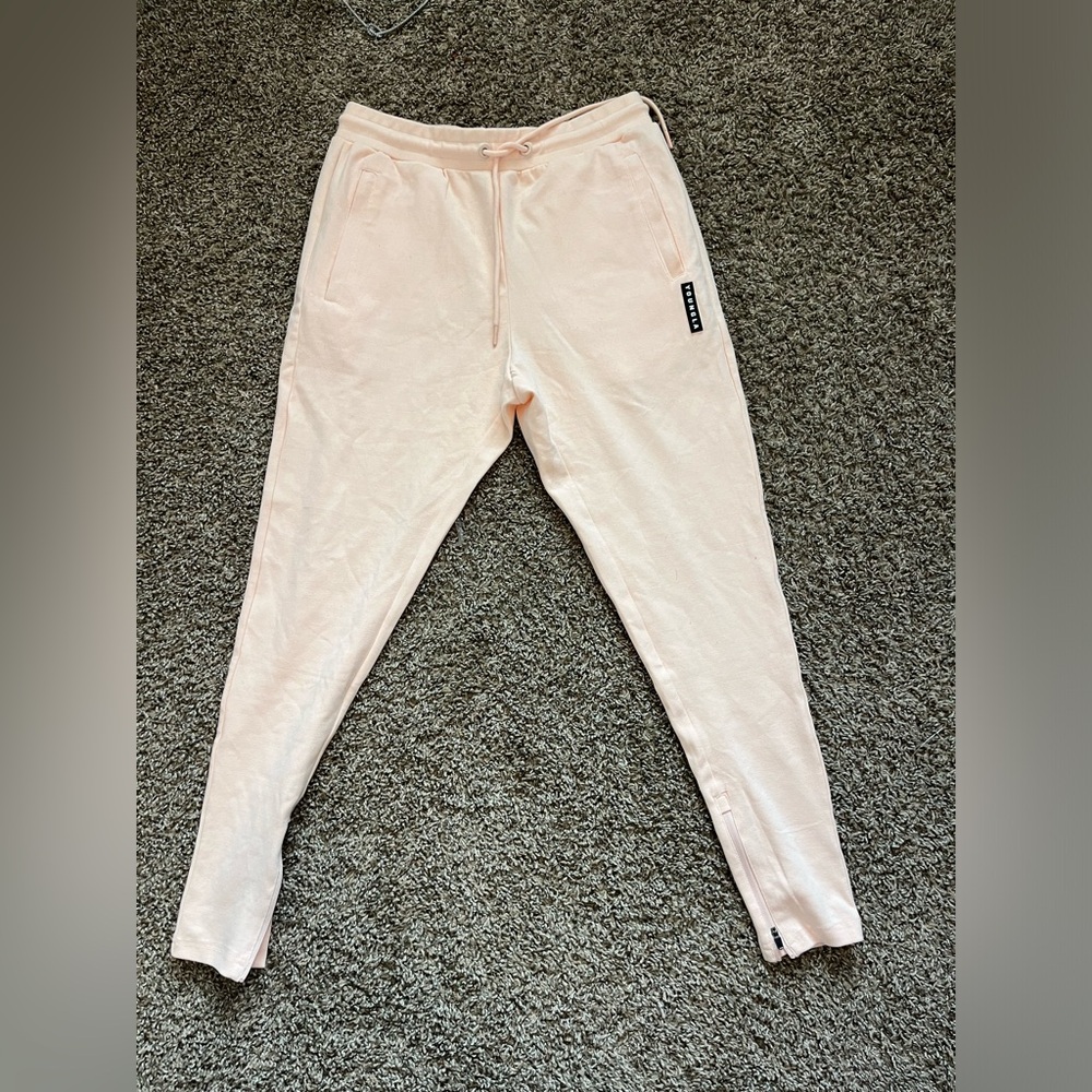 Youngla Sweat Pants Womens Large Pink Tapered Jogger Ankle Zip‎ Drawstring Gym